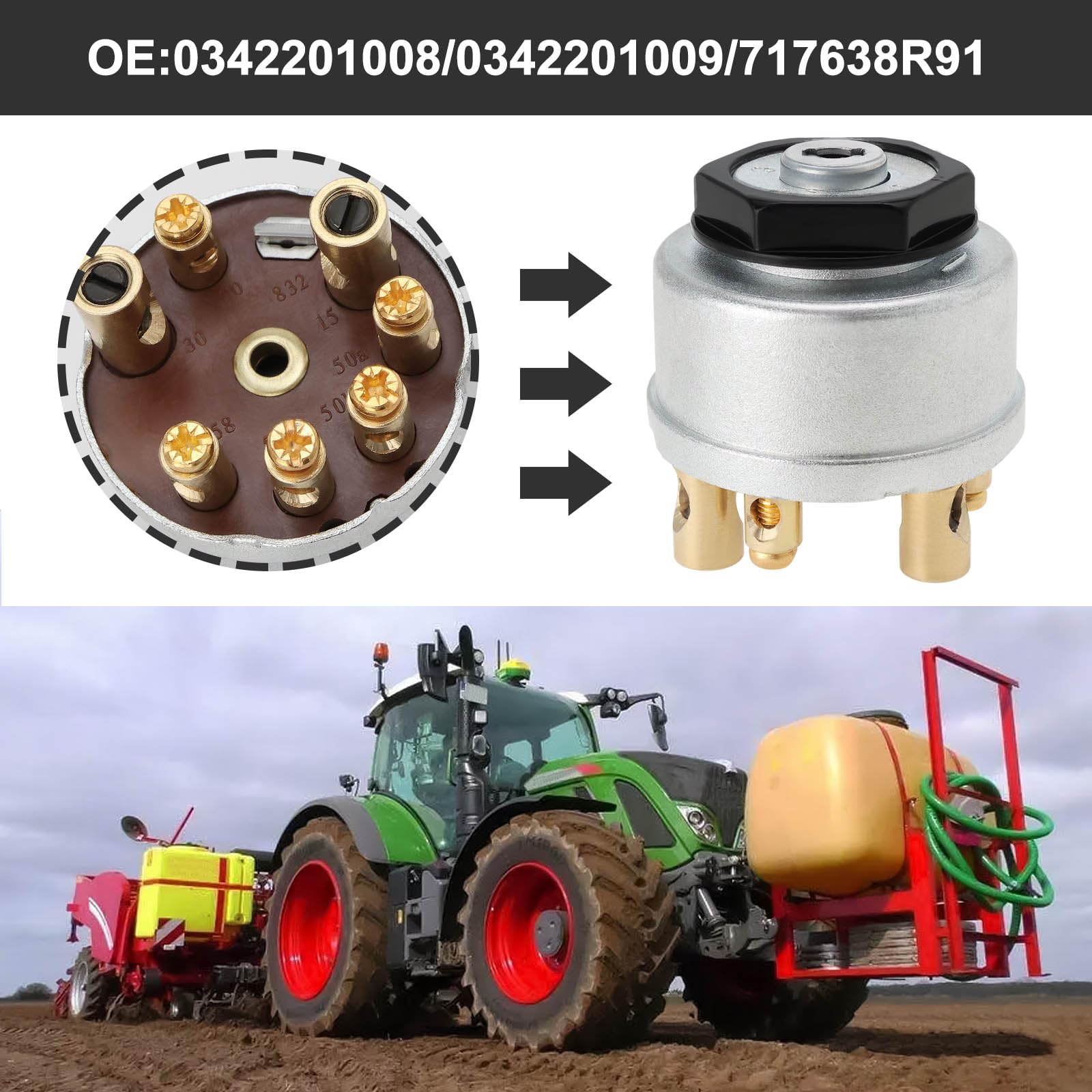 7 Stück Anschlüssen Zündschlüsselschalter Lichtzündschalter 0-1-2-3 OE 0342201009/717638R91 Kompatibel mit Case IH BD Serie der Traktor Oldtimer