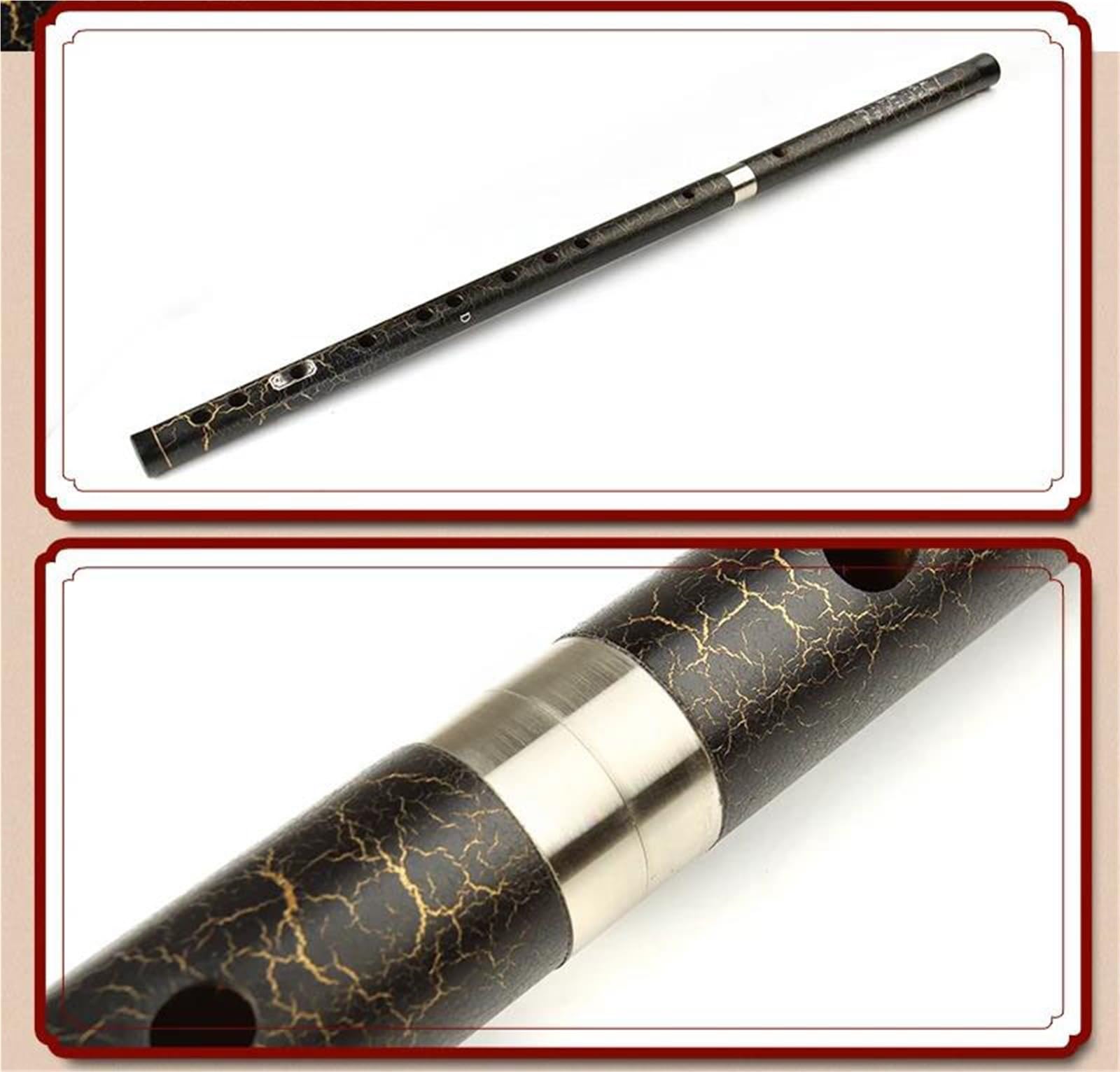 Flûte traversière en bambou noir fil transparent clé en ré 10 trous instrument à vent fait main tons séparables Professionnelle Flûte Bambou(G KEY)