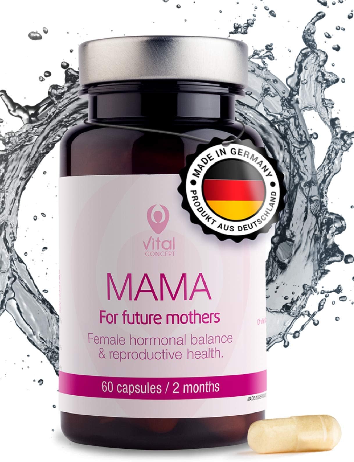 Vital Concept Mama - for Women who Want Children. 400 mcg Folic Acid for Future Mothers Fertility Aid with Coenzyme Q10. Get Pregnant Support, Female Multi Vitamins Complex. 60 Capsules, 60 Day Supply