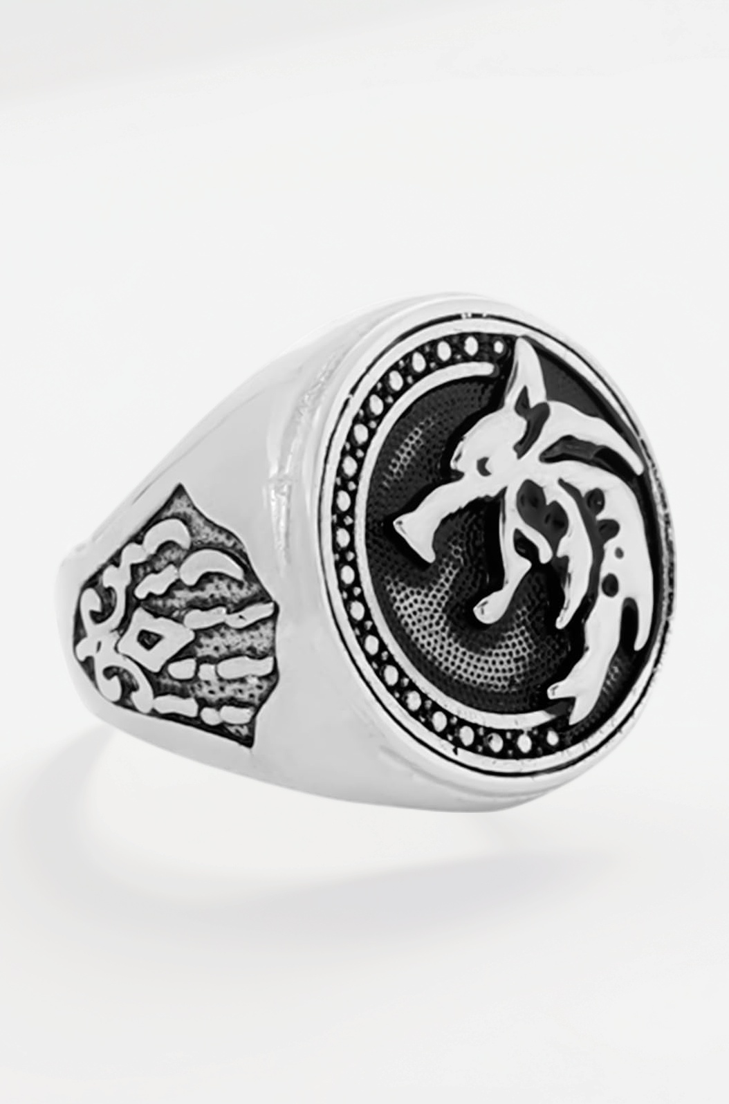 Rings for Men Stainless Steel Men Ring Viking Ring Wizard Warrior Hunter Wolf Head Silver Ring for Men and Boy's