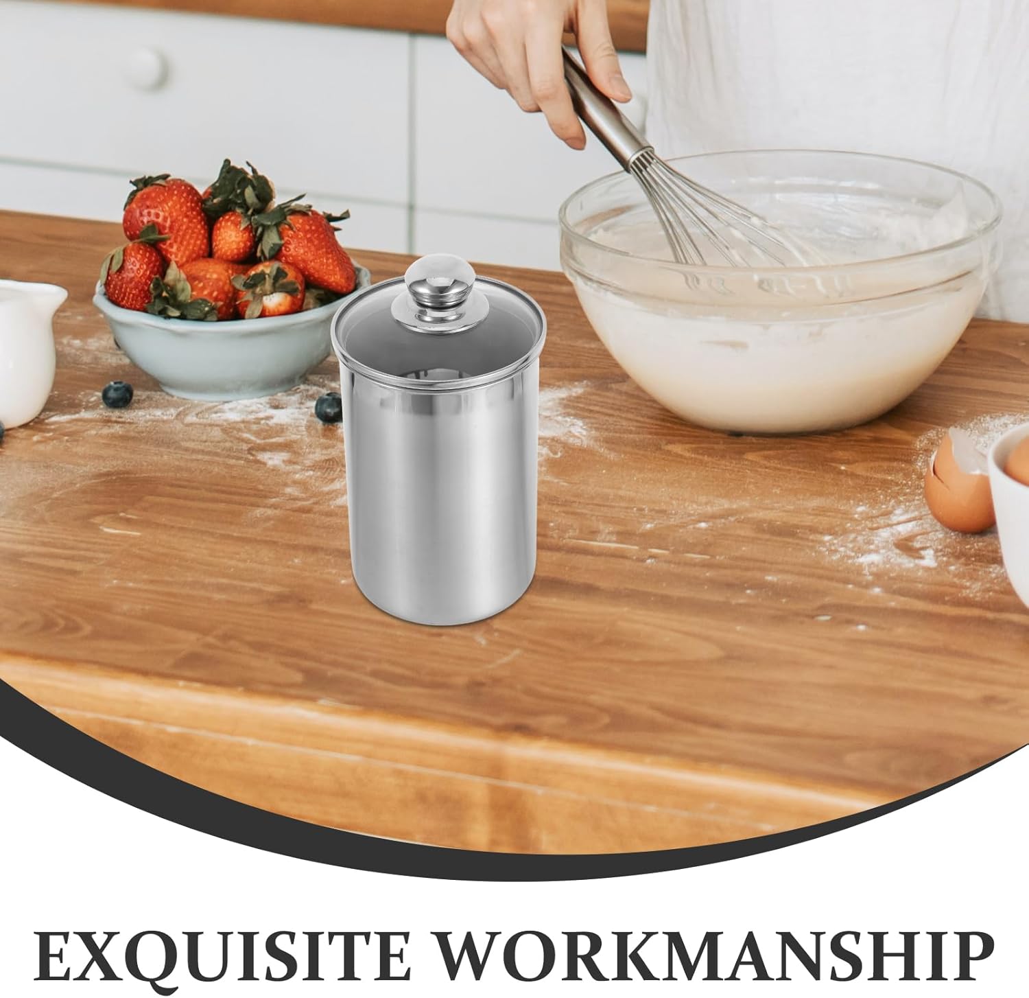 Cabilock Stainless Steel Canister Food Jars with Glass Lid, Kitchen Coffee Canister Cereal Storage Containers for Countertop Tea Sugar Beans Flour Cookie Candy Snack and More 60oz - Image 2