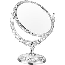 Vintage Heart Mirror Double-sided Desktop Makeup Mirror with Plastic Frame for Bedroom Vanity and Bathroom 10.24x7.87x4.45in