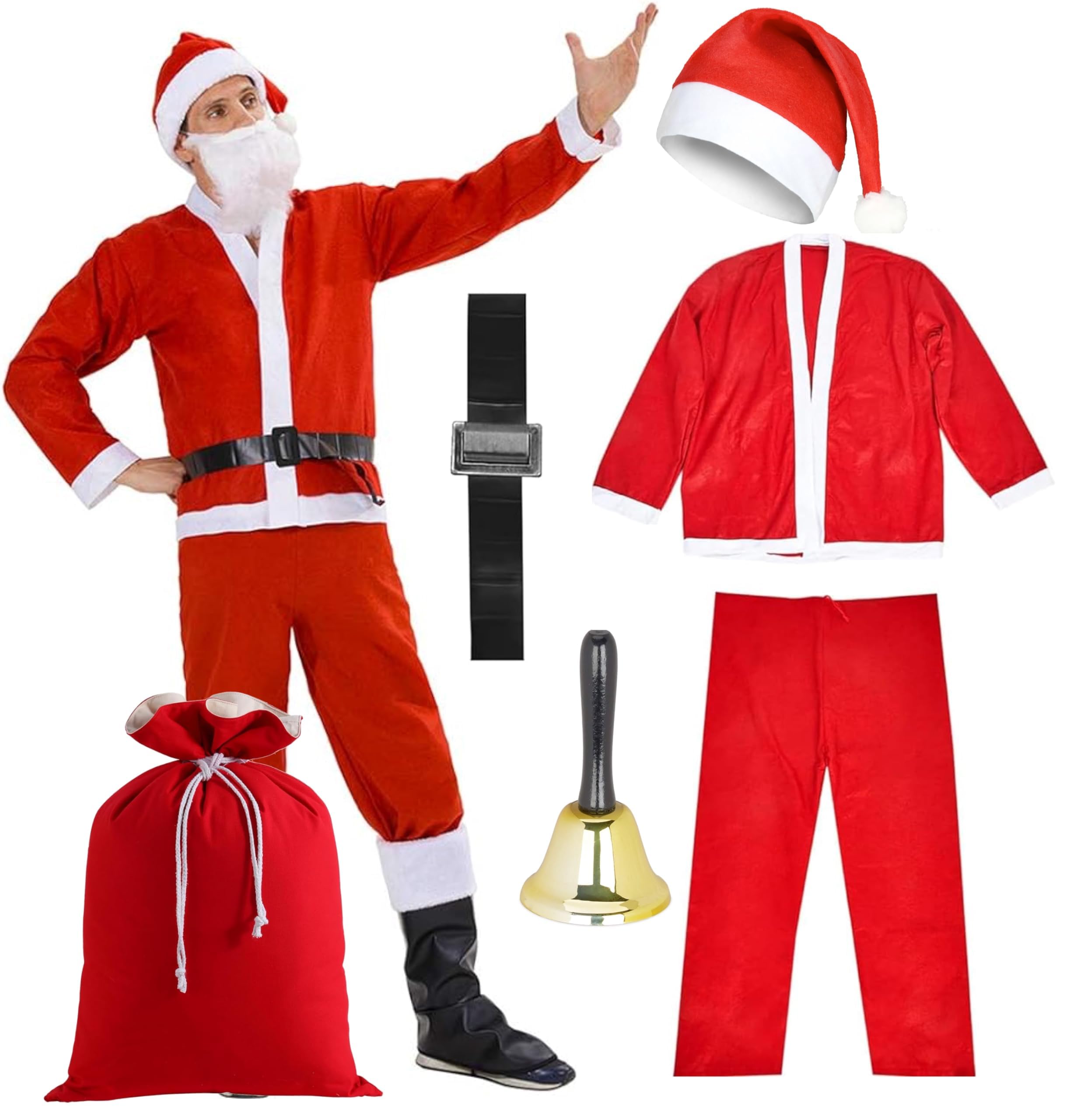 Disfraz de Papá Noel 6 en 1, disfraz de Papá Noel, disfraz de Papá Noel, para Navidad, Papá Noel, Papá Noel, para hombre/adulto (selección de cantidad)