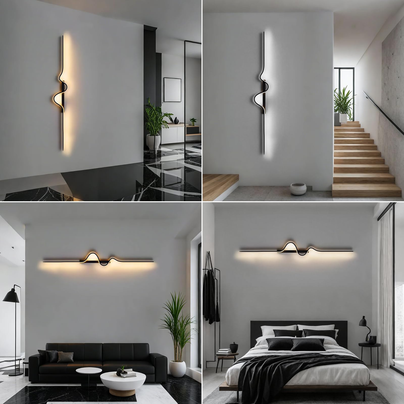 LED Wandlampe innen 16W 2000LM Wandleuchte Innen Dimmbare,100CM Wandleuchten mit Fernbedienung,Wandbeleuchtung schwarz für Schlafzimmer Korridor Wohnzimmer Treppe Kinderzimmer Büro Küche