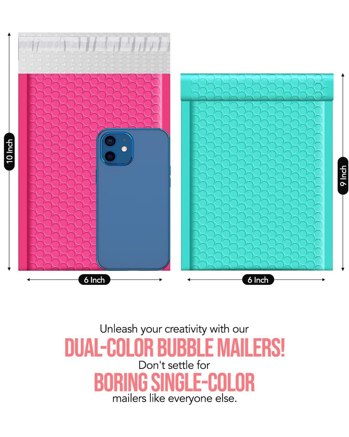 GSSUSA Lot de 100 enveloppes à bulles pour envoi postal, 15,2 x 25,4 cm, avec 50 enveloppes roses et 50 enveloppes à bulles auto-adhésives pour petites entreprises, couleurs mélangées