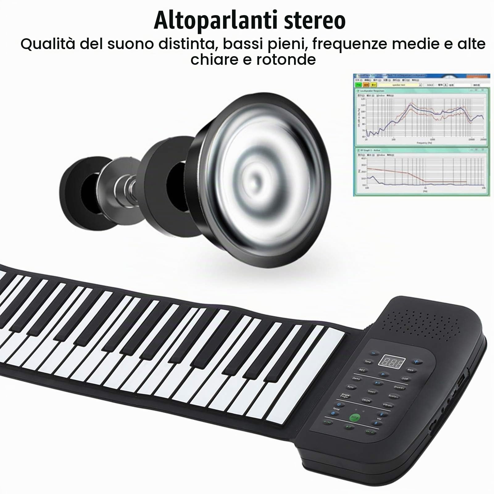 Pianoforte arrotolato a mano, pianoforte in silicone roll-up a 88 tasti, pianoforte elettronico portatile e ricaricabile, impermeabile, design della struttura audio professionale, per adulti(88)