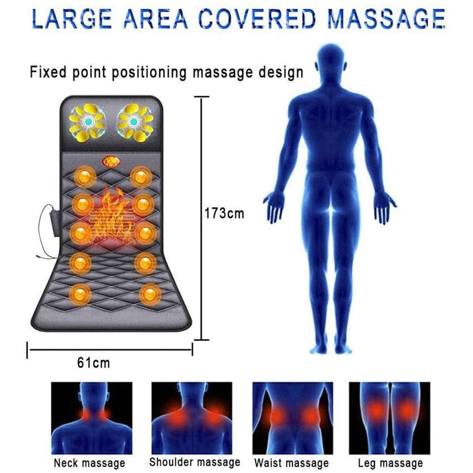 Esterilla de masaje de cuerpo completo con calor, 20 cabezales de masaje para amasar el cuello, cojín de silla con calefacción para masaje de cuerpo completo, cojín para aliviar el dolor de espal