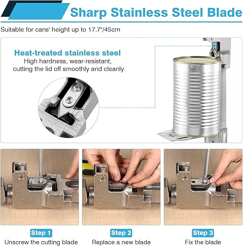 Miniatura 5 de IRONWALLS Abrelatas comercial resistente, abrelatas manual de 24.6 pulgadas para latas grandes de hasta 17.7 pulgadas, abrelatas industrial de mesa