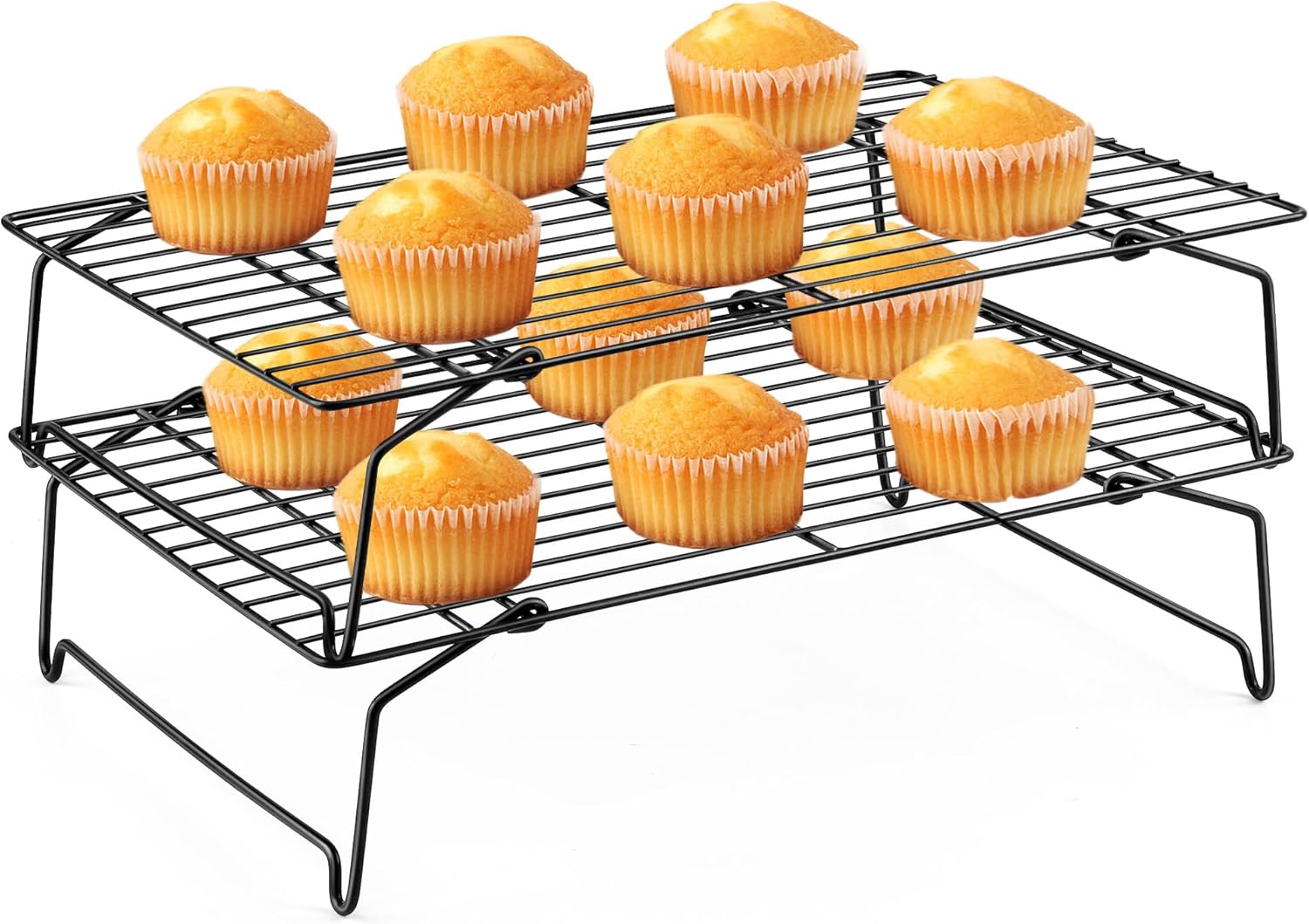 Leonyo 2 Pack 12-Cup Muffin Pans, 2 Tier Stackable Wire Rack for Cooking, Roasting, Grilling, Oven Safe
