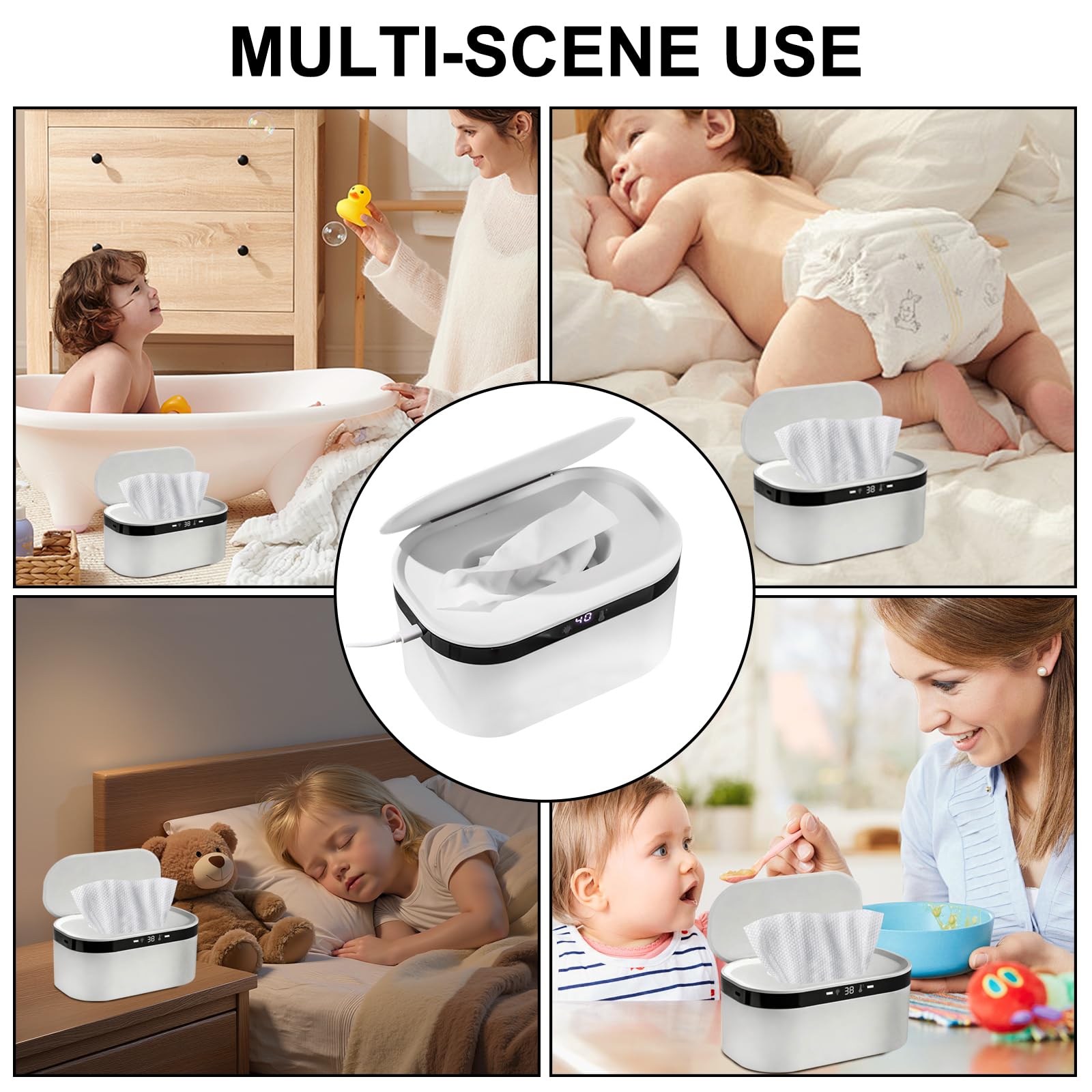 Chauffe-lingettes Bébé, Portable USB Wipes Heater, 3 Niveaux de Chauffage Rapide, Wipes Incubator for Camping, Home, Car, Travel