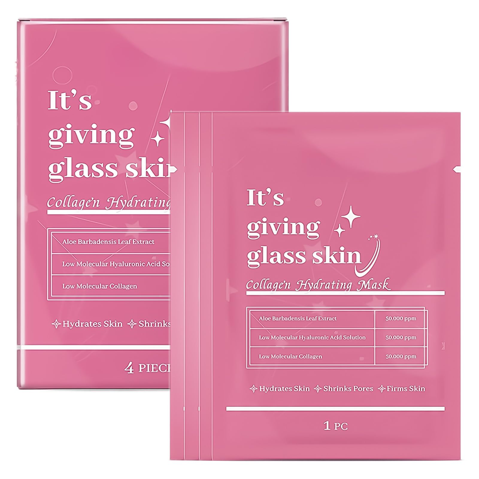 4PCS Glass Skin Collagen Mask, Hydrating Face Masks Skincare, Collagen Face Mask for Firming & Moisturising