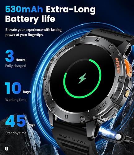 Miniatura 8 de LIGE Reloj inteligente para hombre con linterna, reloj inteligente de 1.43 pulgadas con pantalla siempre, más de 100 modos deportivos, 530 mAh,