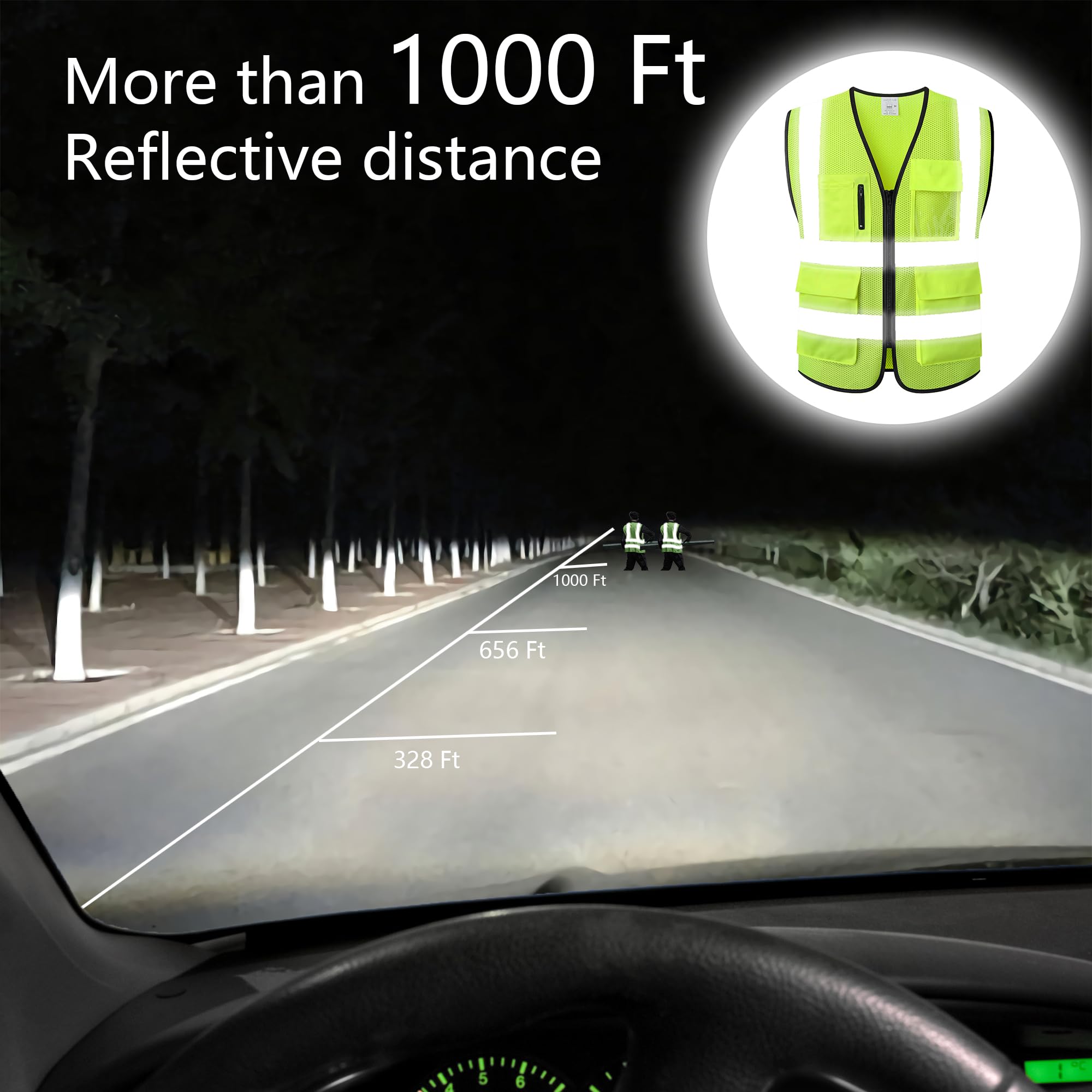 Chaleco de seguridad reflectante para hombres y mujeres con bolsillos y cierre frontal, cumple con las normas ANSI/ISEA
