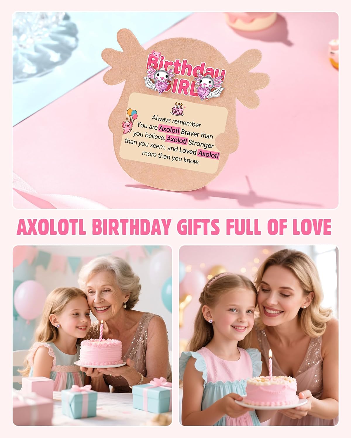 A Lotl of Love – Axolotl Stud Earrings for Girls Christmas Valentines Birthday Gifts - Image 6