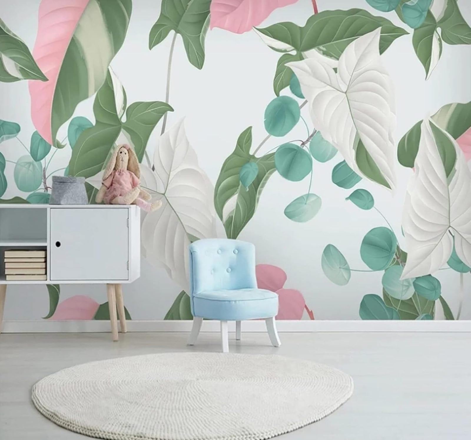 Simple Fresh Hand Drawn Colourful Leaves 3D Wallpaper Easy Install Feature Office Living Room Sofa Bedroom TV Background Wall Decoration-150cm×105cm