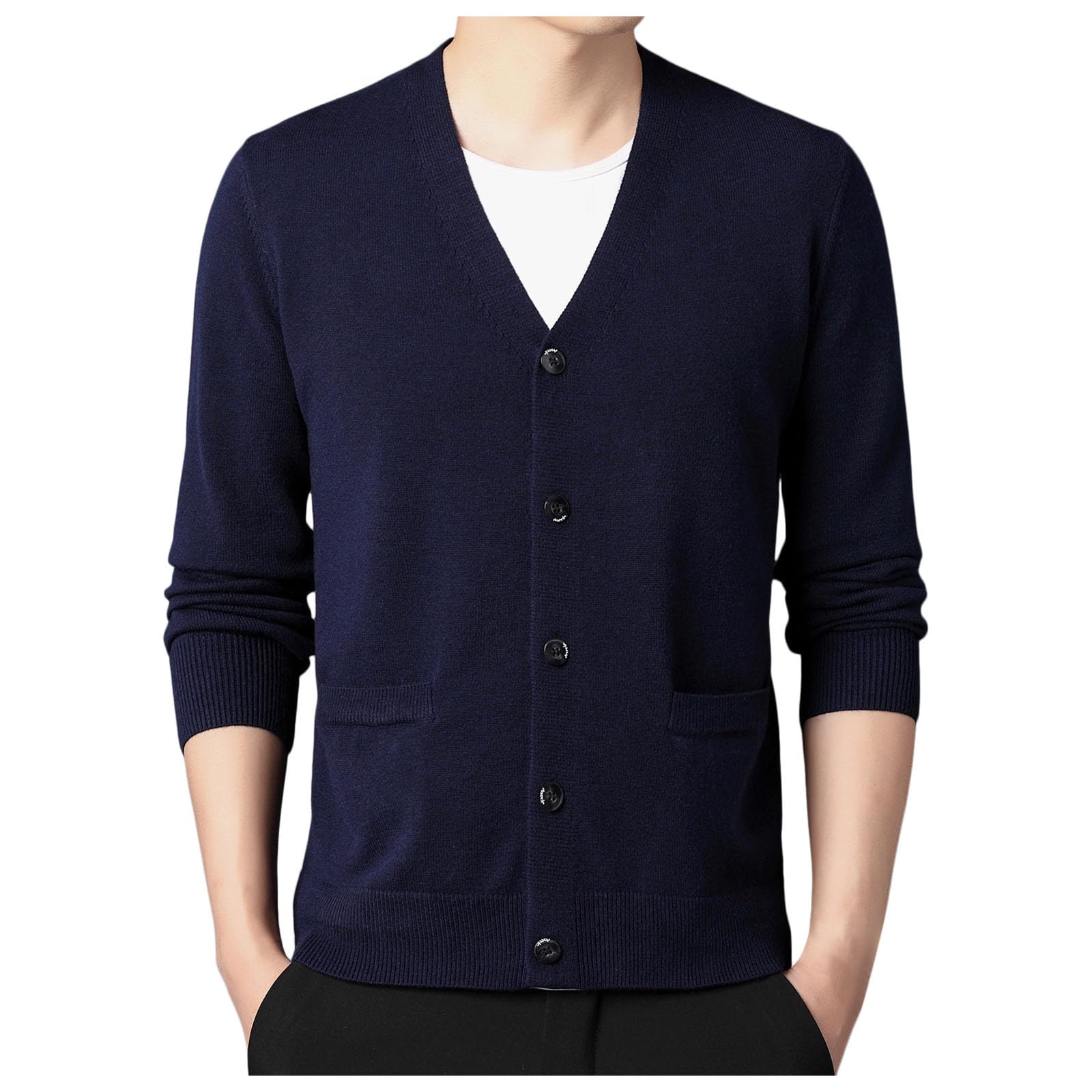 Genérico Cardigan Punto Hombre, Chaqueta Punto Hombre Cuello V Cierre De Botones Y Bolsillos para Chaqueta Primavera Y Otoño Cómodo Suave Abrigo Casual Moda para El Ocio Y El Autocultivo