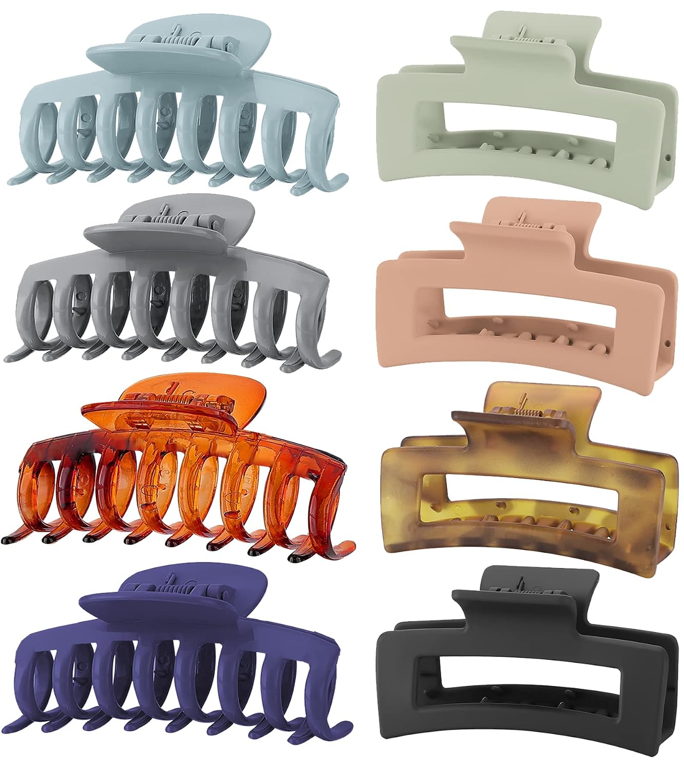 Lolalet 8 Colors Hair Clips Claw Clips Hair Claw Clips, 2 Styles Nonslip Medium Large Jaw Clip for Women Girls, 4 Square Matte and 4 Bright Acrylic Hair Clamps for Thick Thin Fine Long Hair -Style C