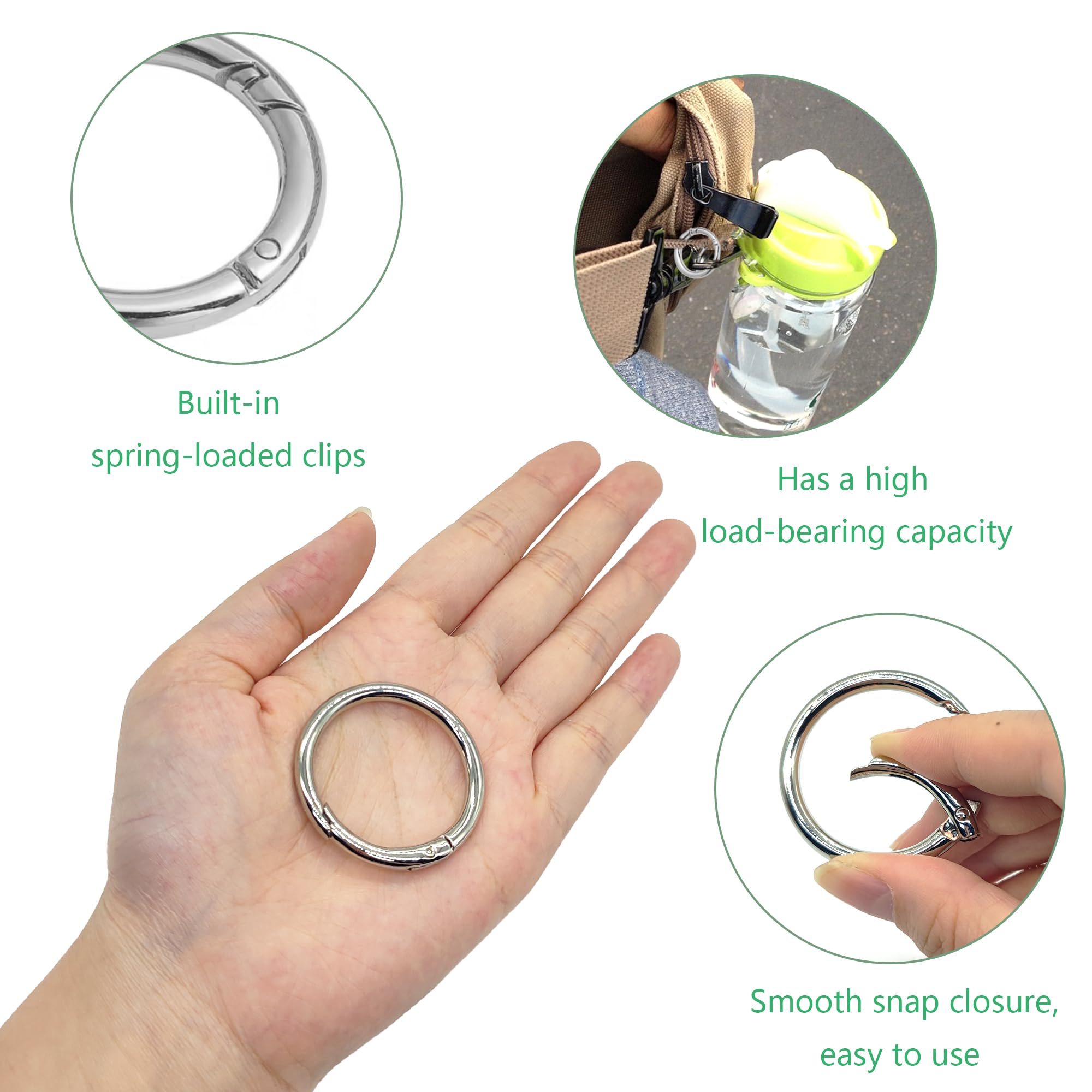 12 Pièces Mousqueton Rond 48mm Boucle à Ressort Anneau O Ring,Snap Ressort Anneau Boucle Alliage Pour Sac à Dos,Sacs à Main,Anneaux Porte Clé,DIY Accessoires Décoratifs (Noir