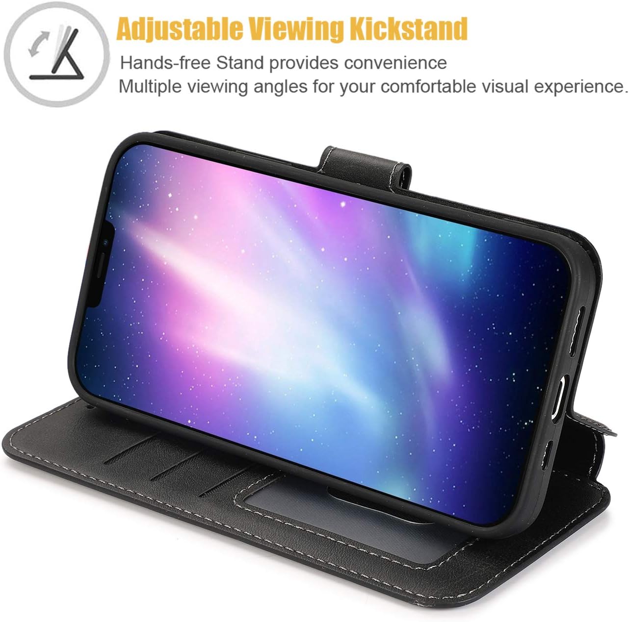 QLTYPRI Case for iPhone 12 iPhone 12 Pro Premium PU Leather Simple Wallet Case [Card Slots] [Kickstand] [Magnetic Closure] Shockproof Flip Cover for iPhone 12/12 Pro (6.1 inch) - Black - Image 3