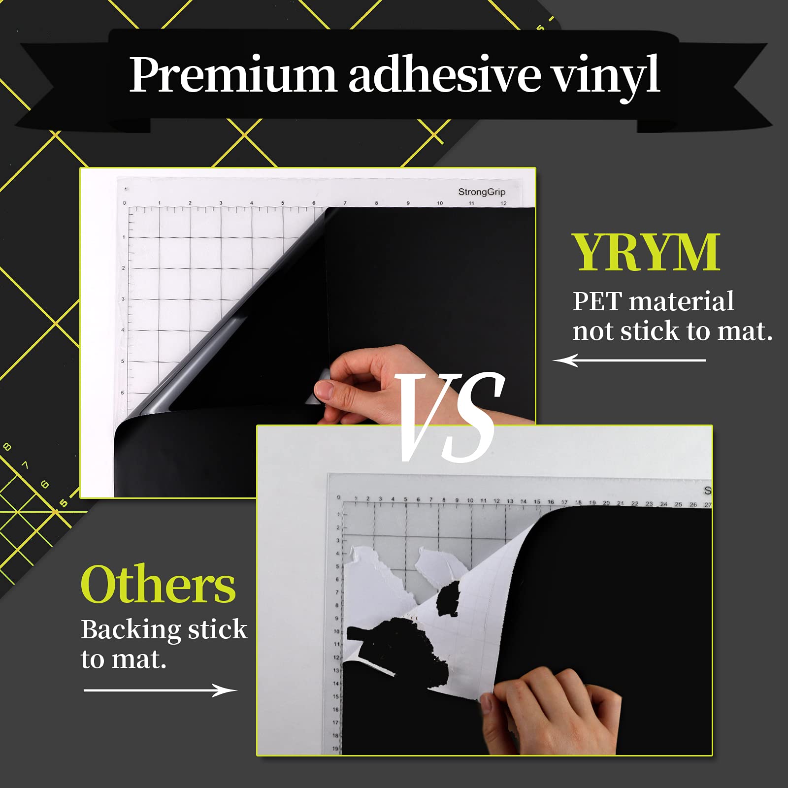 YRYM HT Permanent Adhesive Vinyl Rolls 12" x 5ft Matte Black Adhesive