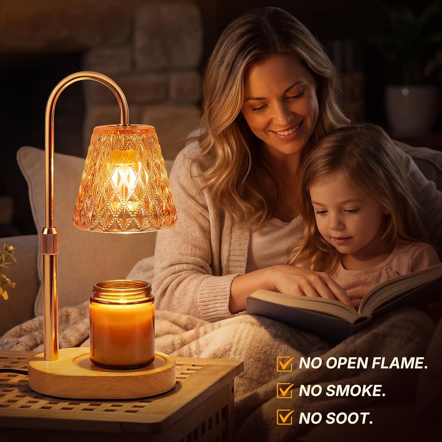 BIMO Candle Warmer Lamp with Timer & Dimmer, Adjustable Height Electric Candle Melter for Jar Candles, Glass Shade Scented Wax Warmer, Smoke-Free & Fireless Fragrance Lamp for Home Decor & Gifts