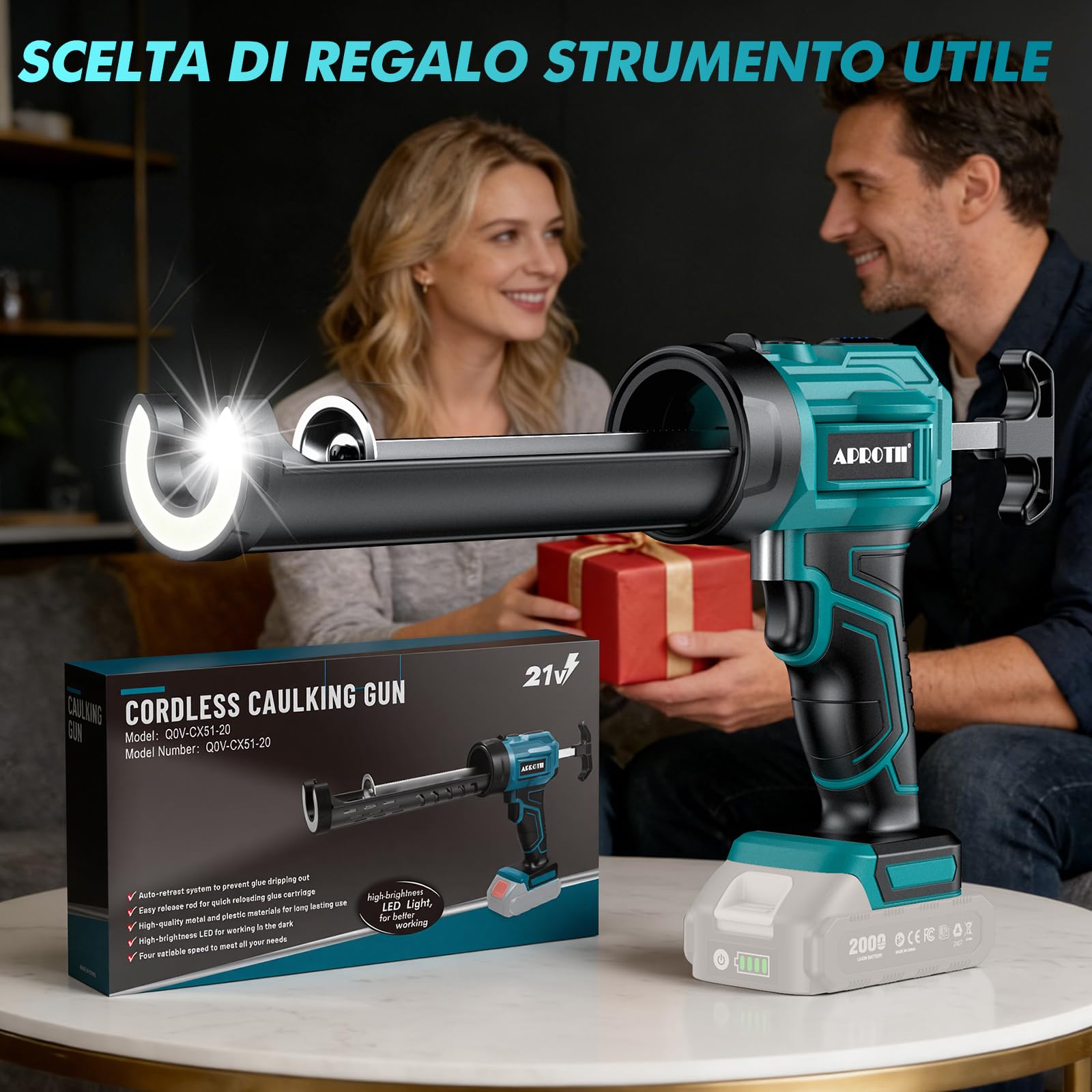 Pistola da Silicone Compatibile con Batterie Ma@kita 18V, Luci LED, Pistola da Silicone a Batteria Professionale per 300 mL di Calafataggio (Batterie Non Incluse)