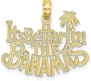 Colar com pingente de ouro amarelo 14 k Its Better In The Bahamas com pingente para transporte de viagem joias finas para mulheres presentes para ela, Pedra Ouro amarelo
