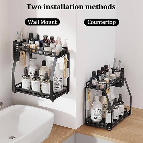 Miniatura 3 de Organizador de baño, organizador de tocador para baño, estante de almacenamiento de baño de 2 niveles para encimera o montaje en pared, estante de