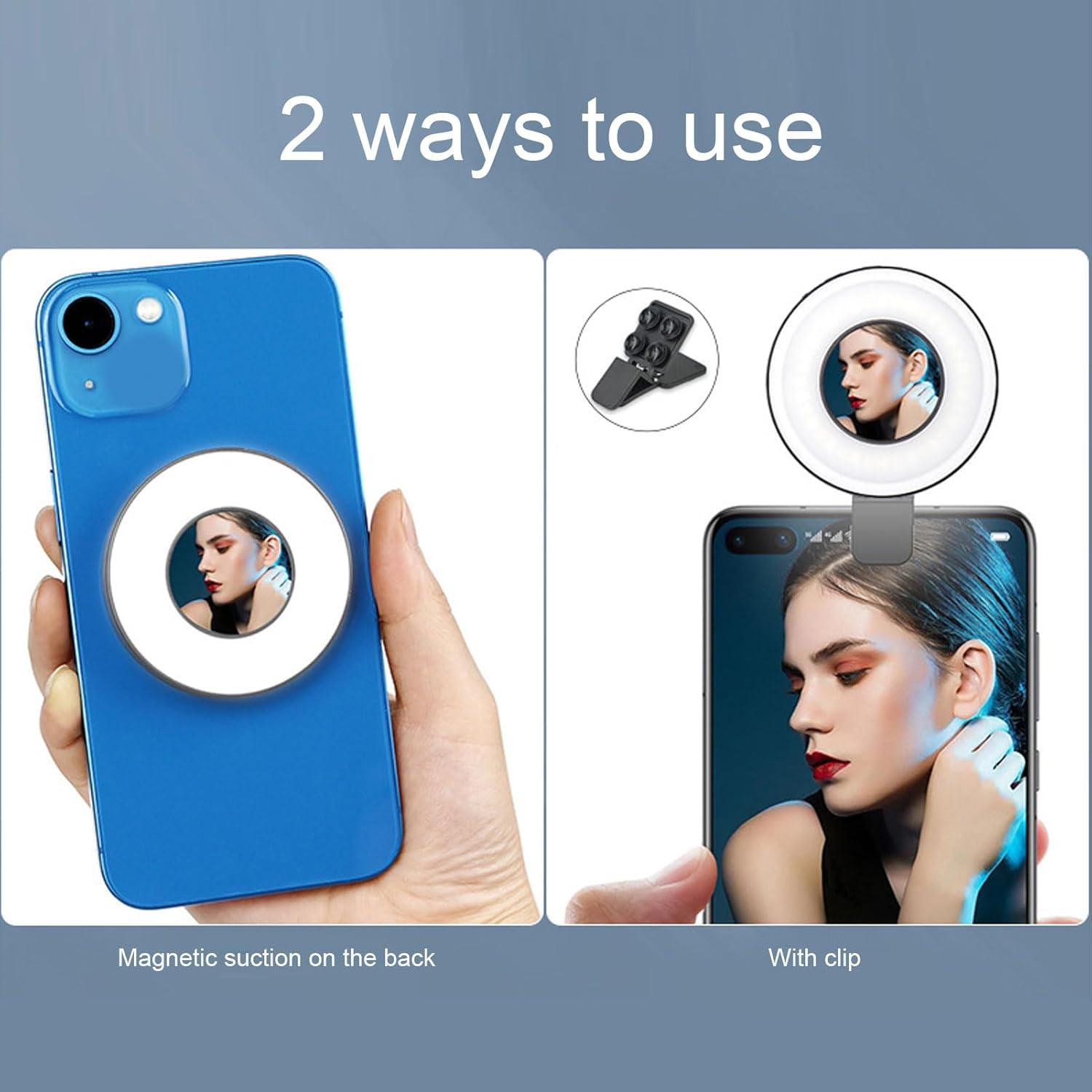 Magnetic Phone Selfie Light, Portable Mobile Phone Fill Light, LED Video Light with Clip, 2500‑9000K Type C Rechargeable Light for Selfies Video Conferences Vlogging