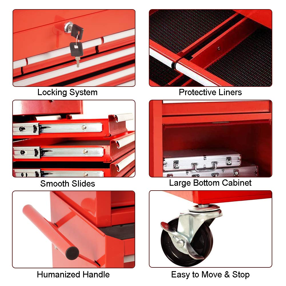 Pataku 8Drawer Rolling Tool Chest, Big Toolbox with Wheels and Drawers