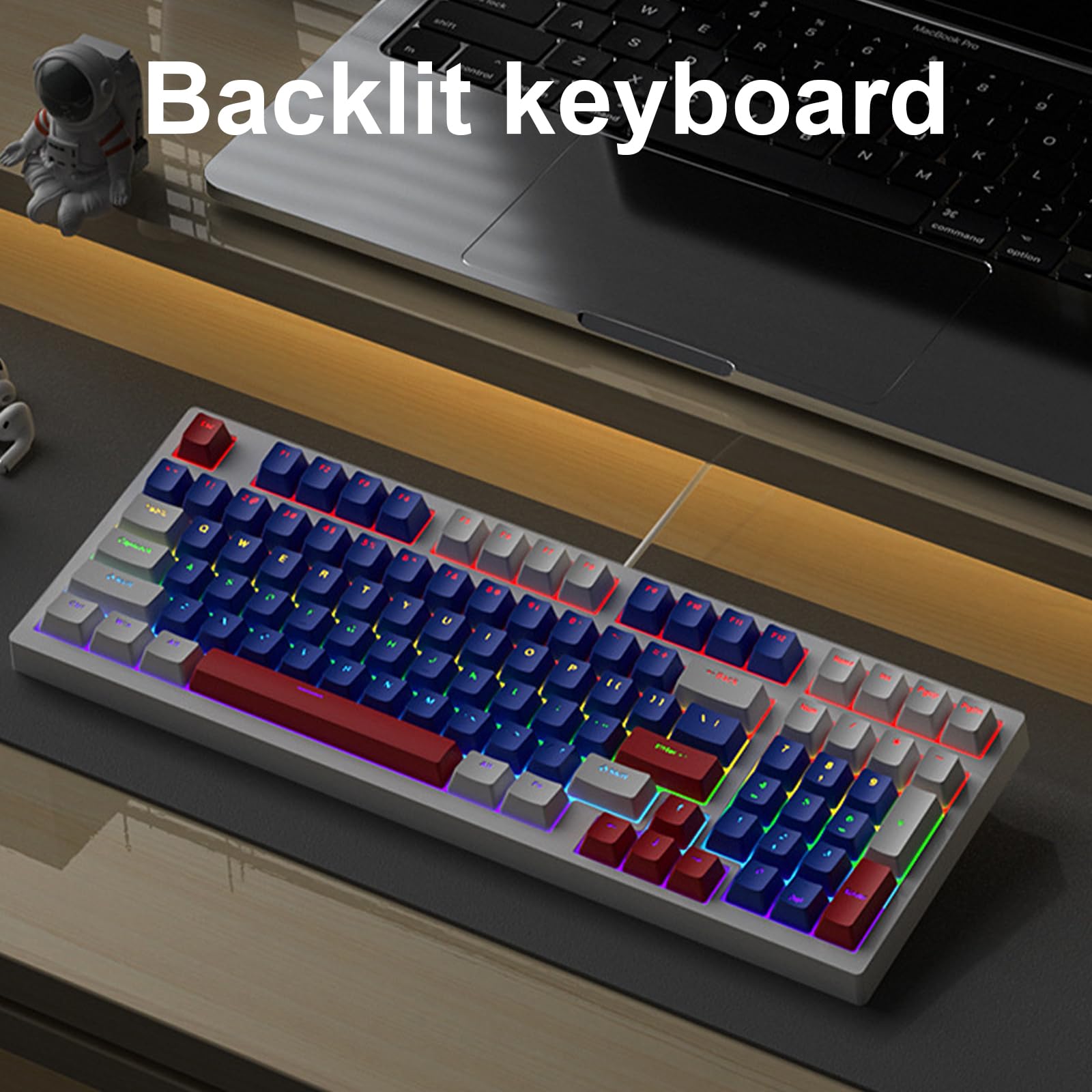 Tastiera meccanica da gioco 96 tasti Tastiera da gioco retroilluminata a LED Tastiera da ufficio ergonomica con cavo per PC Gamers Desktop