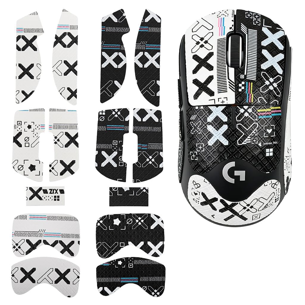 ZORBES® 2-in-1 Mouse Grip Tape Anti Slip Skin for G Pro X Superlight Superlight 2 Gaming Mice, Mouse Grip Tape, Pre-Cut, Self-Adhesive, Sweat-Resistant(White Set+Black Set)
