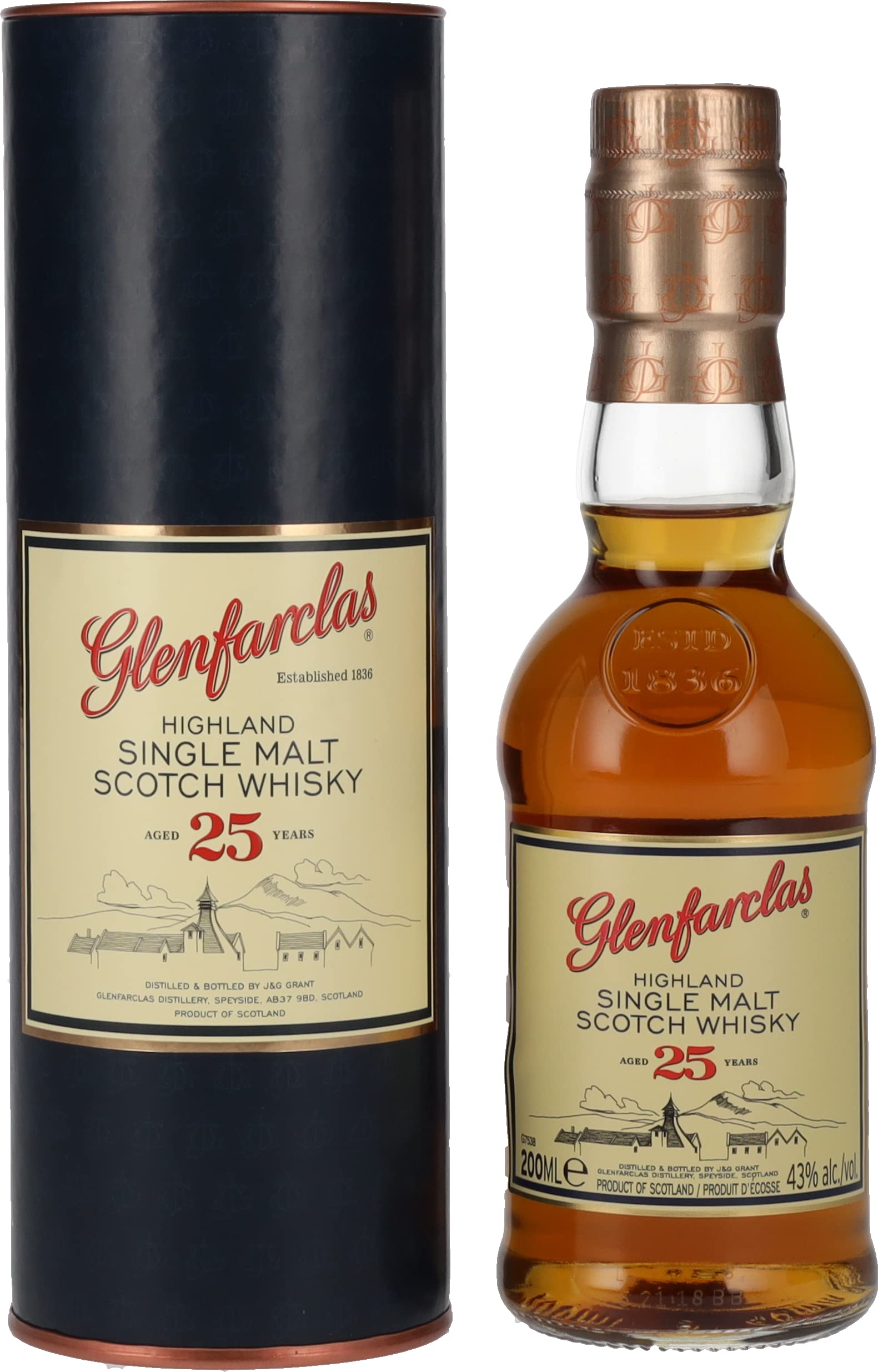 Glenfarclas 25 Years Old Highland Single Malt Scotch Whisky 43% Vol. 0,2l in Geschenkbox