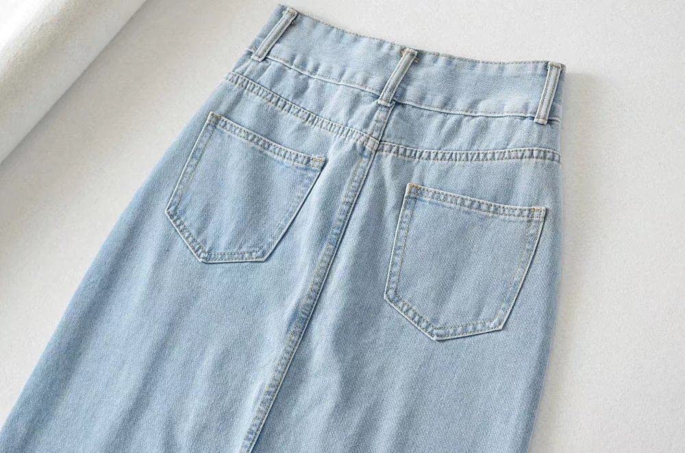 Röcke,Damen-Midirock Blau High Waist Slit Pack Hip Denim Rock Mode Knopf Reißverschluss Mit Tasche A-Linie Lässig Knielang Lange Röcke Für Mädchen Damen,S
