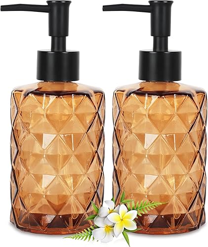 Dispensador de jabón de vidrio transparente, 2 paquetes11 onzas, dispensador de jabón líquido de manos para fregadero de cocina y baño, juego de