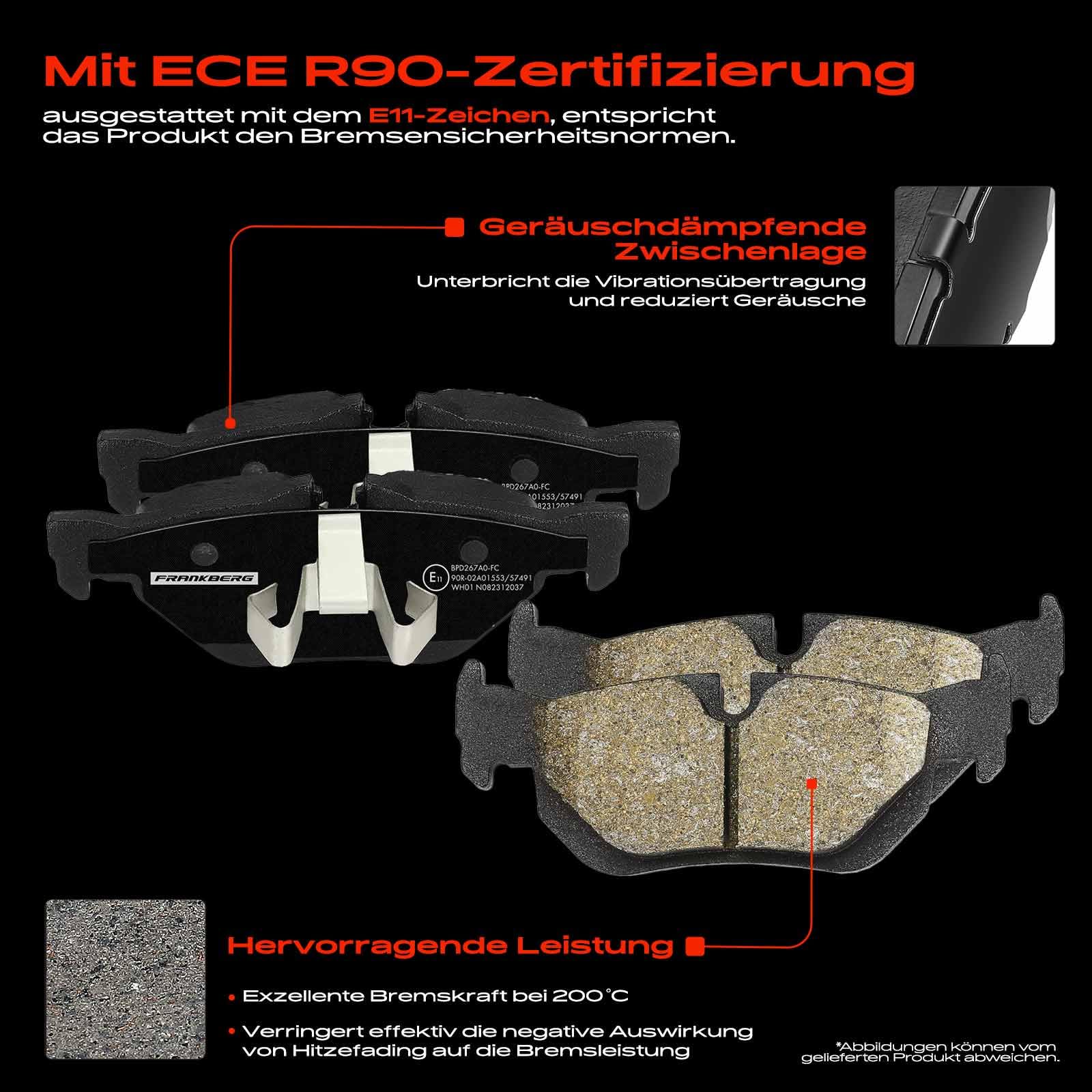 Frankberg Bremsensatz inkl. 2x Bremsscheiben + 4x Bremsbeläge Hinten Kompatibel mit 1er E81 3er Touring E91 1er E87 3er E90 Replace# 34216767150, 34216773161