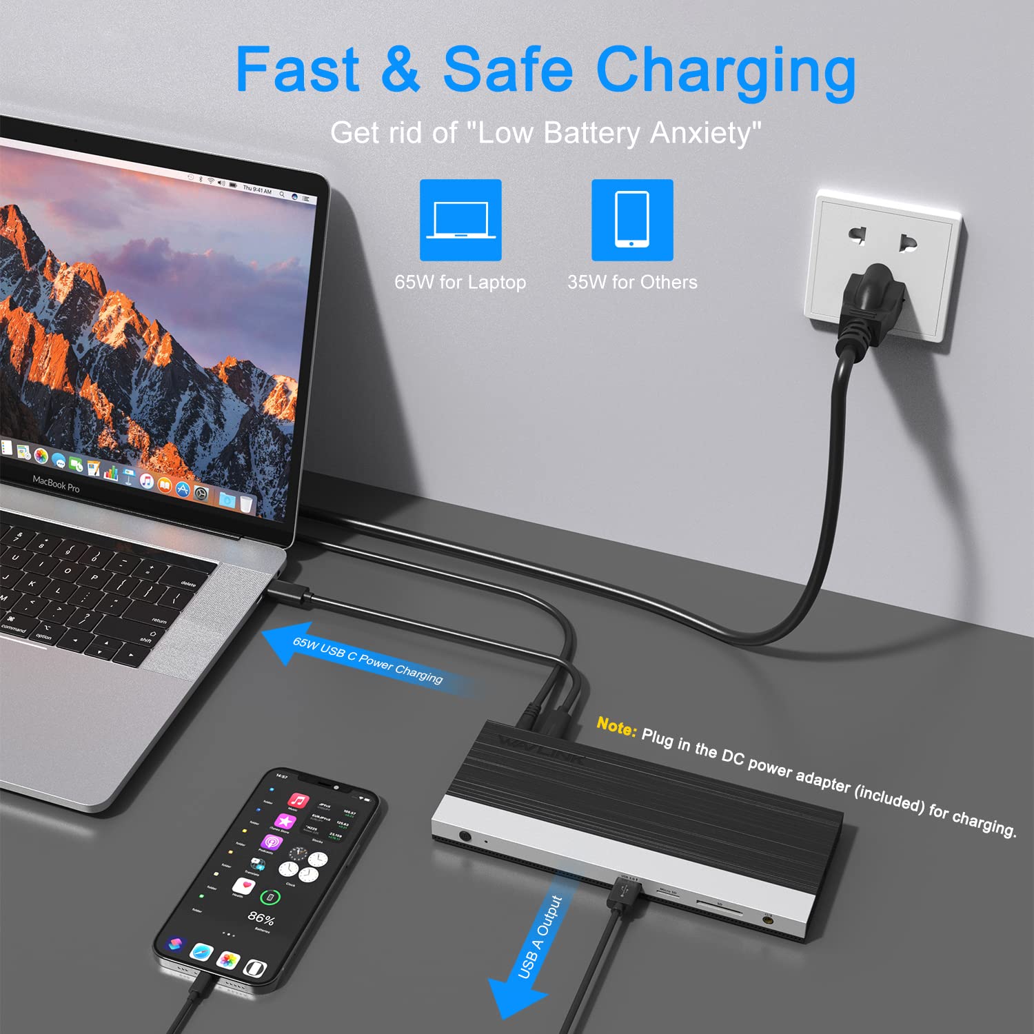 Docking Station Triple Display Hub, 13 in 1 Dockingstation, WAVLINK USB-C Adapter mit 2 * 4K DP, HDMI,mit 100W Netzteil(65W PD) Ethernet,4 USB3.0, SD/TF,Audio, USB C-Dock