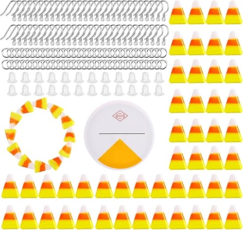 Paquete de 372 cuentas de cristal de maíz de caramelo para Halloween, bricolaje de maíz, aretes de Halloween, decoraciones de Halloween, 100 ganchos