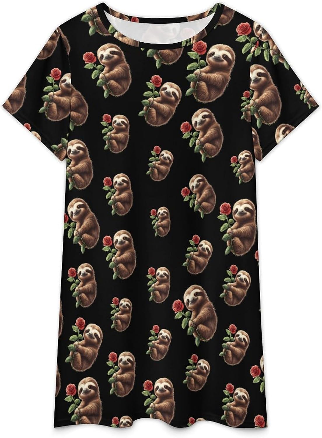 Sloth Rose Nightgowns for Women Short Sleeve Sleep Dress Casual Sleepshirt Night Gowns Pajamas