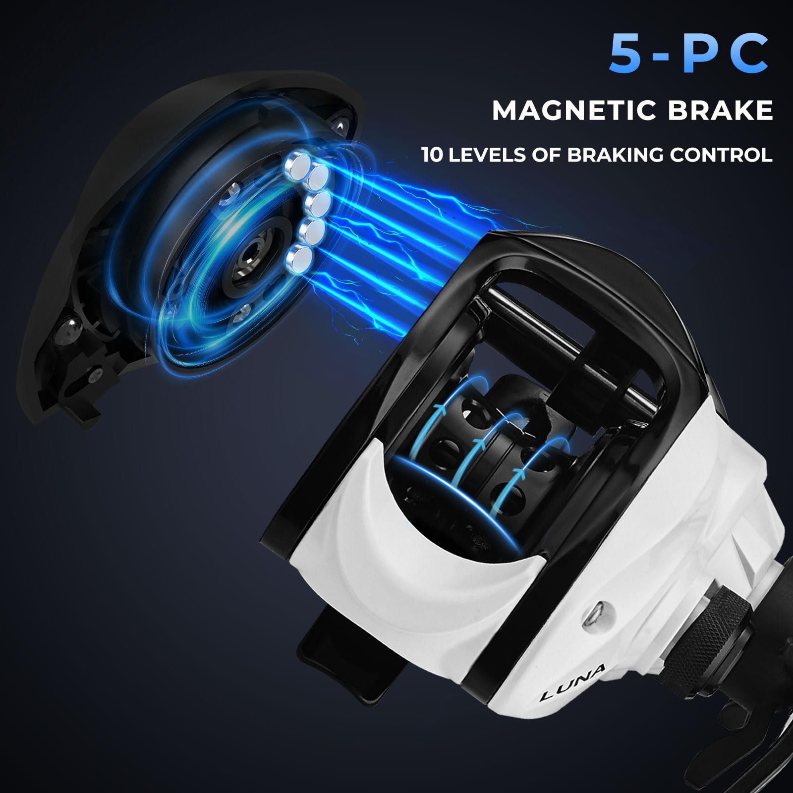 Fishdrops Baitcasting Reels Light Weight & Smooth, 12.12 LB Max Drag, Classic Gear Ratio 6.3:1 Low Profile Baitcaster, 6+ 1 Ball Bearings Anti-Corrosion Baitcasting Fishing Reel
