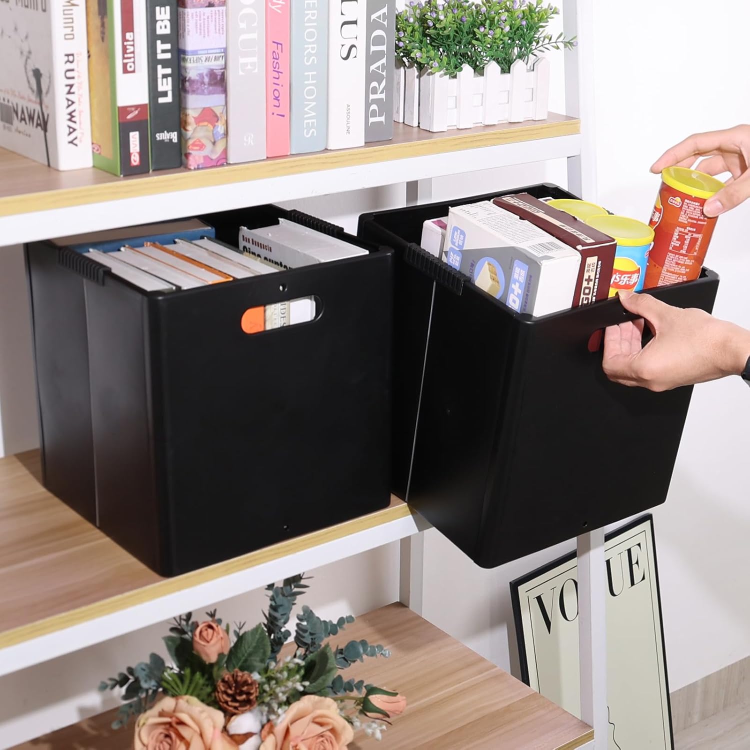4 Packs Collapsible Plastic Storage Cubes, 20 Quart Black Folding Cube, Open Top Storage Bin - Image 2