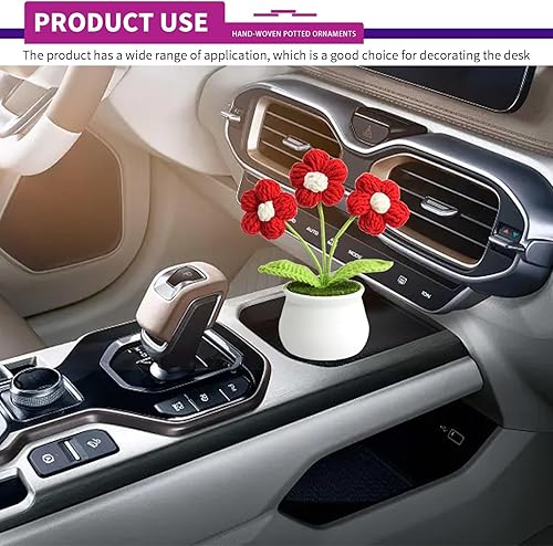 Miniatura 5 de ZBGUN Decoración de tablero de instrumentos de flores para automóvil, 5.3 x 3.9 pulgadas, bonita planta creativa tejida a mano, adorno de consola