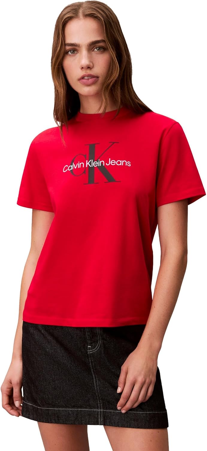 Calvin Klein Womens Monogram Logo Crewneck T-Shirt
