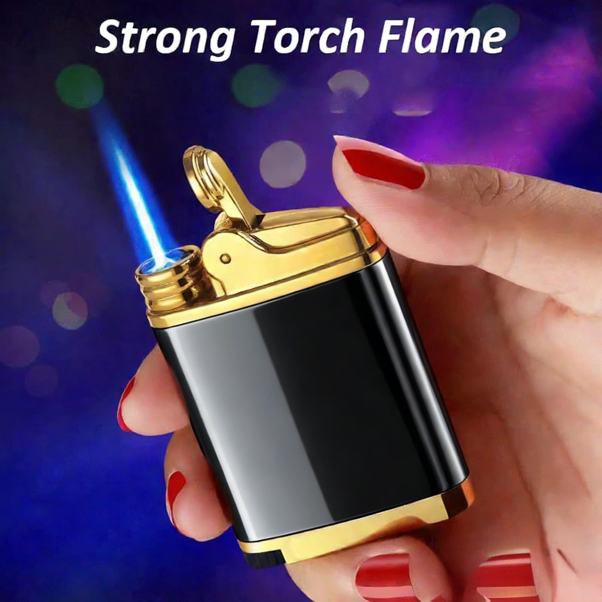 Encendedor recargable resistente al viento con llama de butano, llama ajustable para velas, parrilla, barbacoa, camping (gas no incluido)