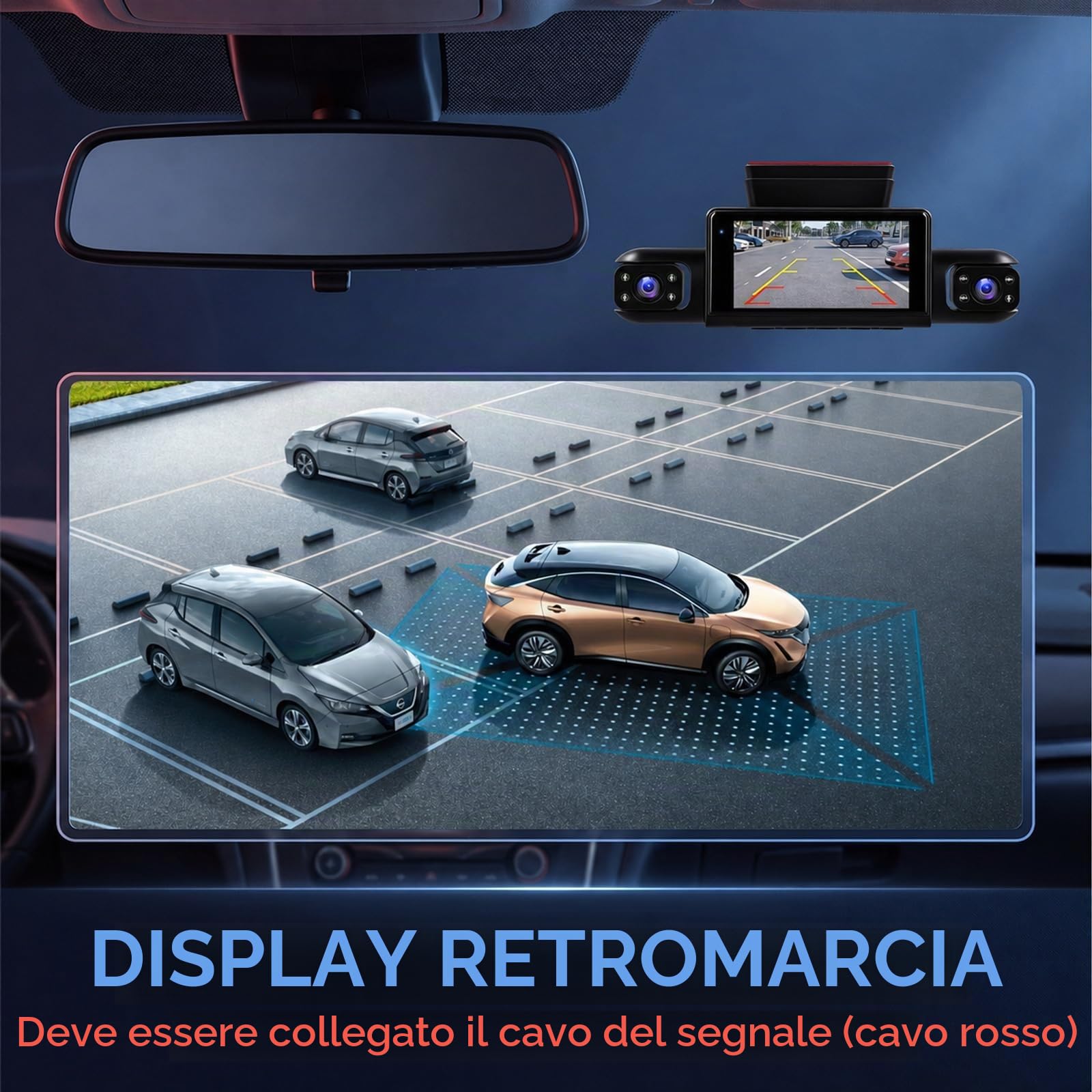 Rimoody 4 Canali 360° Dashcam Auto, 4 Telecamera HD 1080P Anteriore e Posteriore Sinistra Destra, 3 Pollici Schermo IPS Dash Cam con Visione Notturna 8 IR/Loop Video/24H Parcheggio Monitor