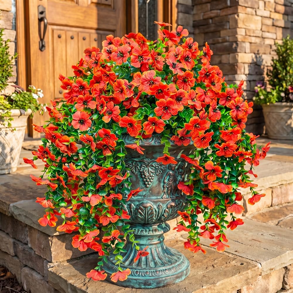 12 Bundles Artificial Orange Wisteria Flowers,Realistic Fake Hanging Plants
