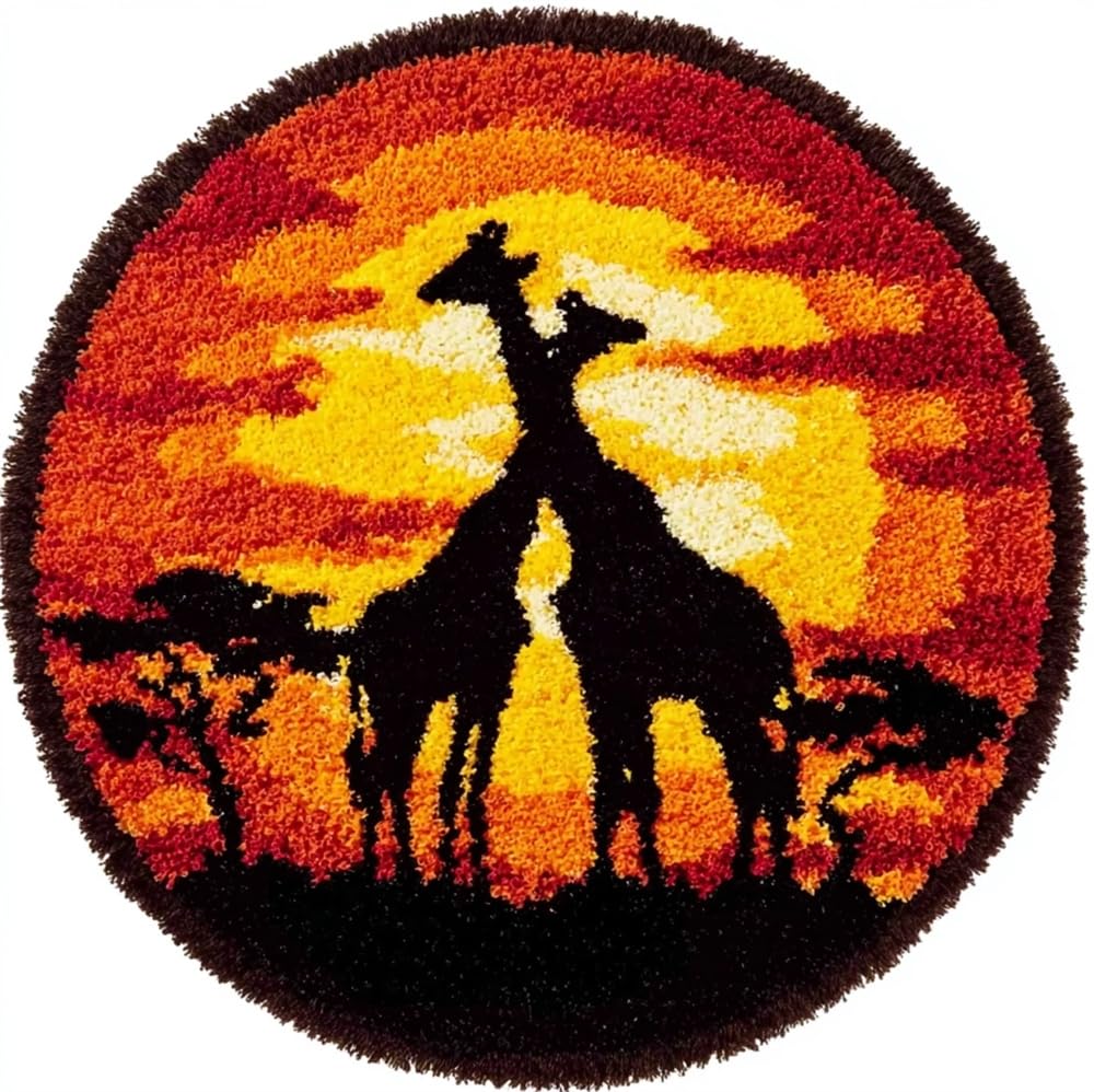 kitphoenix Latch Hook Kits Sunset Giraffe 20X20Inch (50X50Cm) DIY Latch Hook Flower Rug Kit, Home Carpet Rug Making Kit Cross Stitch Embroidery Kits Needlework Crafts Rug for Home Decor