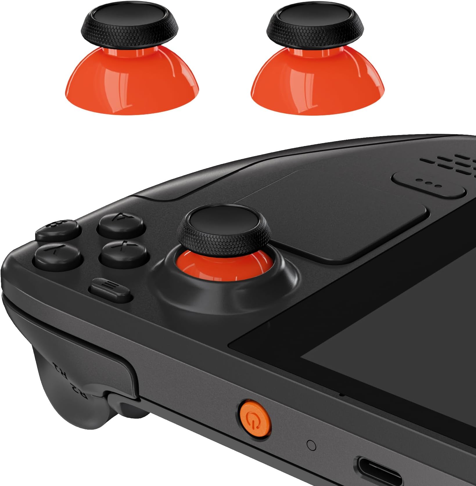 eXtremeRate Replacement Thumbsticks for Steam Deck LCD, Custom Analog Stick Joysticks Repair Kit for Steam Deck OLED Console with Original Touch Sensing, Anti-Slip Texture Grip - Orange & Black