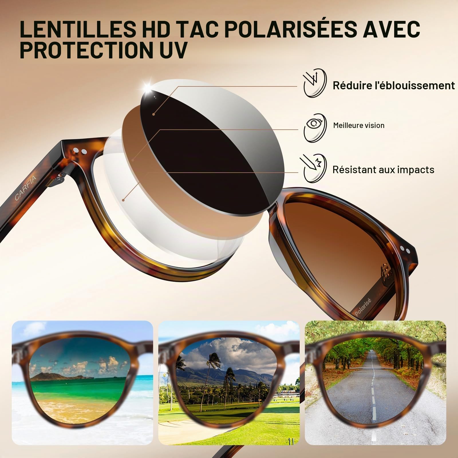 Carfia Lunettes de soleil rétro pour femmes polarisées UV400 protection Petit visage acétate Lunettes de soleil CA5286