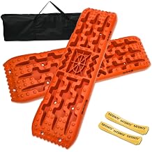 YATOINTO Off-Road Traction Boards with Jack Base,Pair Recovery Tracks Tire Traction Mats for 4WD Mud,Sand,Snow,Rock Tracks. 4X4 Recovery Boards with 2 Straps&amp;Storage Bag for RV Truck Jeep SUV,Orange
